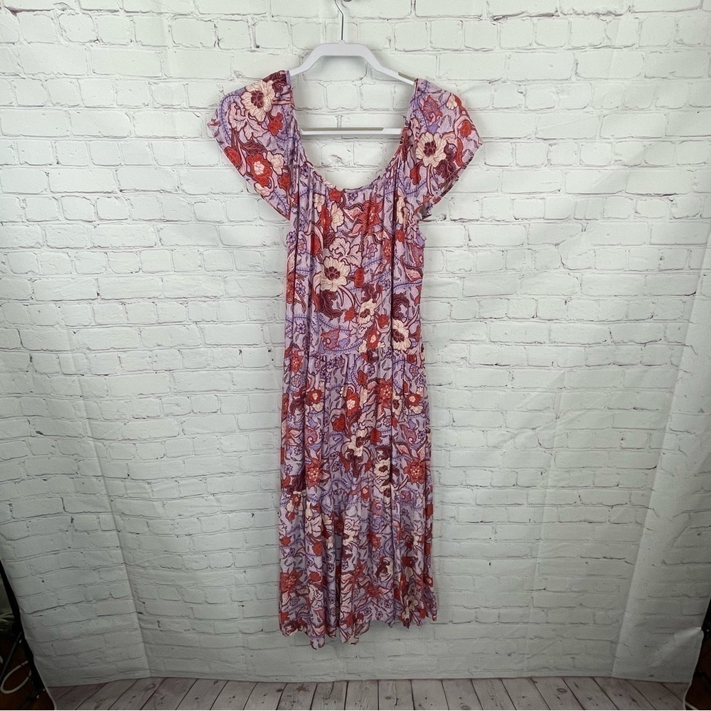 Knox Rose Womens Dress Small Purple Maxi Floral Short Sleeve Sundress New